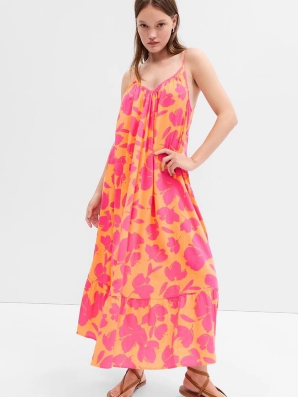 Women’s Pink & Orange Floral Spaghetti Strap Top